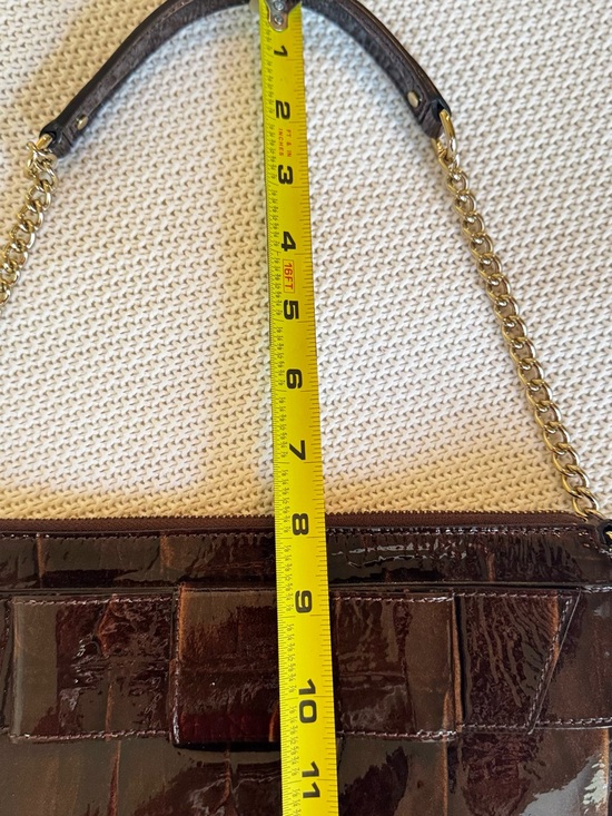 KATE SPADE Bow Brown Patent Leather Croc-Embossed Gold Chain Shoulder Bag Purse